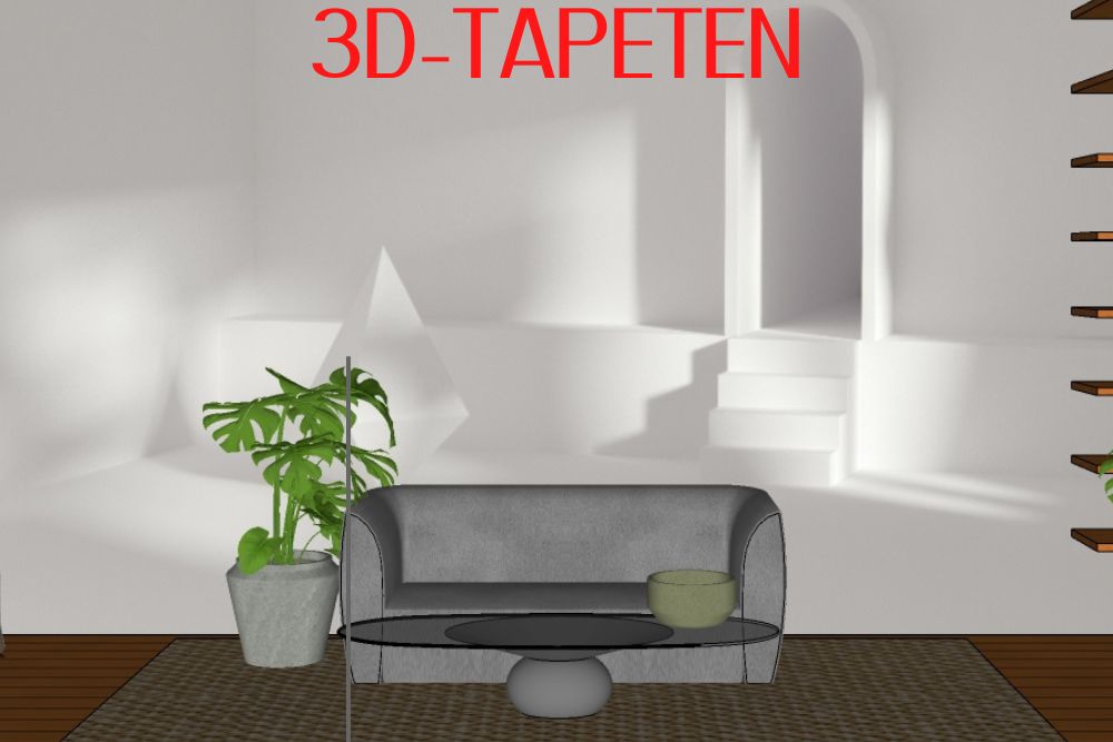 Schlauchzimmer einrichten: 3D-Tapeten an den langen Seiten vergrößern die Tiefenwirkung.