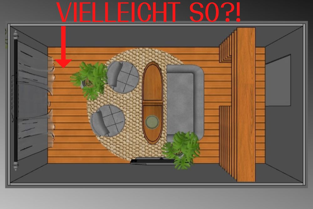 Optische Unterbrechungen sind ein guter Trick, um Schlauchzimmer einzurichten. Hier ist zB ein Schrank in den Raum versetzt.